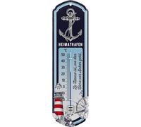 LANOLU Termómetro de puerto de casa, decoración de ancla marítima para jardín y cocina - regalo de inauguración de casa apartamento casa cartel regalo inauguración - cartel de metal vintage 8 x 28 cm