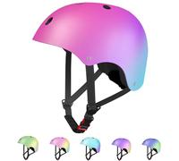 LANOVAGEAR Casco Bici Niño, Casco Bicicleta para Niños de 2-14 años, Cascos Infantiles de Protección para Patines Skate Patinaje Ciclismo Monopatín Scooter Deportes (Rosa+Morado+Cian, S)