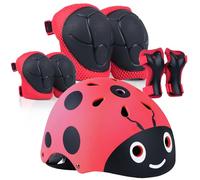 LANOVAGEAR Set de Protección Patinaje, Protección Infantil Consta de Casco Ajustable Rodilleras Coderas para Skate Patinaje Ciclismo Monopatín línea (Rojo-jkc, M)