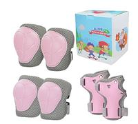 LANOVAGEAR Set Rodilleras Coderas y Muñequeras Set de Protección Infantil para Patinaje Ciclismo Monopatín Bicicleta Skate (Rosa)