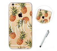 Lanpangzi Cáscara de Telefono para iPhone 6/6S Cover Ultra Delgado Concha TPU Claro Anti-Golpes Caso - Hola Piña + Metal Toque Bolígrafo