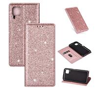 Lanpangzi Compatible con Funda Huawei P20 Brillante Glitter Carcasa PU Cuero Flip Billetera Case con Cierre Magnético Anti-Golpes Cover - Oro Rosa