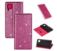 Lanpangzi Compatible con Funda Huawei P20 Brillante Glitter Carcasa PU Cuero Flip Billetera Case con Cierre Magnético Anti-Golpes Cover - Rojo