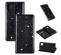 Lanpangzi Compatible con Funda Huawei P20 Lite Brillante Glitter Carcasa PU Cuero Flip Billetera Case con Cierre Magnético Anti-Golpes Cover - Negro