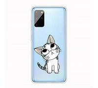 Lanpangzi Compatible con Funda Samsung Galaxy A42(5G) Case + 2*Protector de Pantalla TPU Silicona Suave Transparente Anti-rasguños Protectora Cover - Gato de Rabeza Torcida