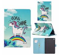 Lanpangzi TTNAO Funda para Huawei Mediapad M5 Lite 10 10.1 Inch Tablet 2018Cuero PU Premium Carcasa Activación/suspensión automática Ranuras Diseño，Anti-rasguños Case,Sunny Rainbow Little White Horse