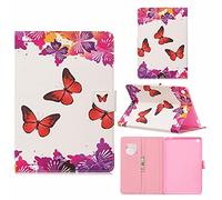Lanpangzi TTNAO Funda para Huawei Mediapad M5 Lite 10 10.1 Inch Tablet 2018Cuero PU Premium Carcasa Activación/suspensión automática Ranuras Diseño，Anti-rasguños Case,Tres Mariposas Rojas y Negras