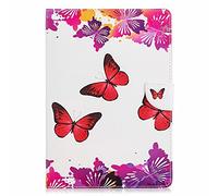 Lanpangzi TTNAO Funda para Huawei Mediapad T3 10 T3 9.6 InchCuero PU Premium Carcasa Activación/suspensión automática Ranuras Diseño，Anti-rasguños Case,Tres Mariposas Rojas y Negras
