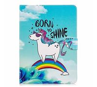 Lanpangzi TTNAO Funda para iPad 9.7-Inch (2017 Model 5th Gen) Cuero PU Premium Carcasa Activación/suspensión automática Ranuras Diseño，Anti-rasguños Case,Sunny Rainbow Little White Horse