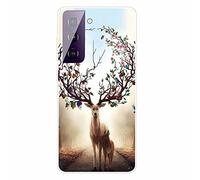 Lanpangzi TTNAO Funda para Samsung Galaxy S21 FE Carcasa El Diseño Ultrafino TPU Suave Silicona Absorción Golpes Arañazo Cover+2*Protector De Pantalla Endurecido-Ciervo de Ensueño