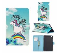 Lanpangzi TTNAO Funda para Xiaomi Mi Pad 4 Xiaomi SpareCuero PU Premium Carcasa Activación/suspensión automática Ranuras Diseño，Anti-rasguños Case,Sunny Rainbow Little White Horse