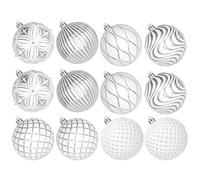 Lanpn 12 Pcs 10cm Bolas de Navidad Grandes, XXL Bola Árbol Navideñas Exterior, Esferas Navidad Inastillable de Relieve Patrón, Adornos Navideña Colgante para Hogar Jardines Patios, Plata & Blanco