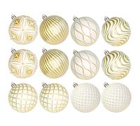 Lanpn 12 Pcs 10cm Bolas de Navidad Grandes, XXL Bola Árbol Navideñas Exterior, Esferas Navidad Inastillable de Relieve Patrón, Adornos Navideña Colgante para Hogar Jardines Patios, Oro & Blanco