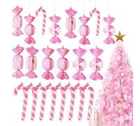 Lanpn 14Pzas 16.5cm Bastones Caramelo para Árbol Navidad, XL Bastón Caramelo Rosa y Blanca, Grande Candy Decoraciones Colgante, Paletas Adornos Navideños para Candyland Fiestas Interiores Exteriores