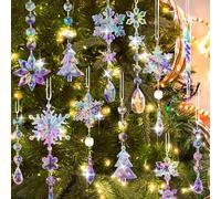 Lanpn 22 Piezas Decoración Navideña Adornos del Árbol de Navidad de Cristal,Colgante Acrílico de Copo de Nieve de Carámbanos para Navidad Invierno Exterior Interior Fiesta Decoración Oro (Colorido)