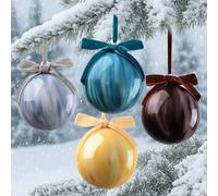 Lanpn 4 Pzas Bolas de Navidad de Cristal Grandes, 10 cm Bola Árbol Navideñas Exterior, XXL Bolas de Vaso de Mármol, Esferas Adornos Navidad Colgante para Jardines Patios Fiestas, Pastel Colore