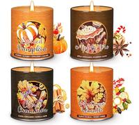 Lanpn 4 Velas Aromáticas de Otoño Vela Perfumadas en Lata, Fall Scented Candle Set Cera de Soja Especias Calabaza, Caja de Regalo para Mamá Mujeres Acción de Gracias Cumpleaños Navidad San Valentín