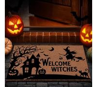 Lanpn 42x76cm Felpudo de Halloween Coco, BrujasAntideslizante de Goma Exterior Entrada Casa Natural Coco Felpudo Antideslizante Delante Puerta Decoraciones Decorativo Halloween