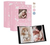 Lanpn Album de Foto Bebe 2 Pack, Lino Baby Photo Album 10x15 100, Libro Recuerdo Infantil Nacimiento, Mini Albums para Bolsillo Photo con Insertar Ventana, Regalo Recien Nacidos Niño Niña Rosa