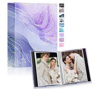 Lanpn Album de Fotos 10x15 50 2 Paquetes, Mini Pequeño Cuero Album para Photos Bolsillos Carga Superior Verticales Violeta Oro