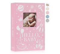Lanpn Album de Fotos Bebe 10x15 300, Lino Álbum de Fotos, Regalos para Bebes Recien Nacidos, Baby Photo Album con zona para notas, Album Fotos Infantil, Libro Recuerdos Bebe Rosa