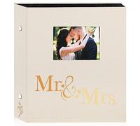 Lanpn álbum de fotos boda 10x15cm 600 Bolsillos, Cubierta de lino Gran capacidad Ventana Album Hold 600 Horizontal Vertical Photos (Mr & Mrs, Beige)