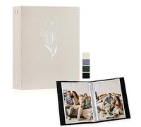 Lanpn Álbum de fotos de A5 50 fotos, Pequeño Funda de lino Album de fotos vertical bolsillos Beige