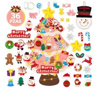Lanpn Árbol de Navidad de Fieltro con muñeco de Nieve, 102 cm DIY para niños, Navidad, árbol de Navidad con Luces con 36 Adornos Desmontables, decoración Colgante para casa Puerta de Pared (Rosa)