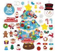 Lanpn Árbol de Navidad de Fieltro con muñeco de Nieve, 102 cm DIY para niños, Navidad, árbol de Navidad con Luces con 36 Adornos Desmontables, decoración Colgante para casa Puerta de Pared (Azul)