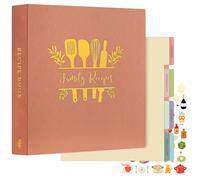 Lanpn Carpeta de 3 Anillas para Recetas, Recetario de Anillas con 8 Fundas, Libro Recetas Cuaderno Recetas en Blanco, Recipe Journal Book Binder, Recetario de Cocina para Escribir, Rosa, Inglés