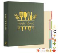 Lanpn Carpeta de 3 Anillas para Recetas, Recetario de Anillas con 8 Fundas, Libro Recetas Cuaderno Recetas en Blanco, Recipe Journal Book Binder, Recetario de Cocina para Escribir, Verde, Inglés