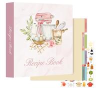 Lanpn Carpeta de Anillas para Recetas, Recetario de 3 Anillas con 8 Fundas, Libro Recetas Cuaderno Recetas en Blanco, Recipe Journal Book Binder, Recetario de Cocina para Escribir, Rosa, Inglés