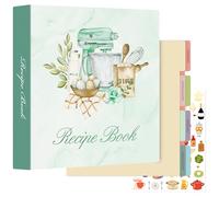 Lanpn Carpeta de Anillas para Recetas, Recetario de 3 Anillas con 8 Fundas, Libro Recetas Cuaderno Recetas en Blanco, Recipe Journal Book Binder, Recetario de Cocina para Escribir, Verde, Inglés