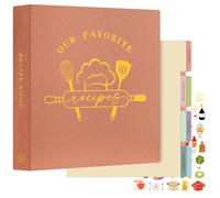 Lanpn Carpeta de Anillas para Recetas, Recetario de 3 Anillas con 8 Fundas, Recipe Journal Book Binder, Libro Recetas Cuaderno Recetas en Blanco, Recetario de Cocina para Escribir, Rosa, Inglés