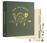 Lanpn Carpeta de Anillas para Recetas, Recetario de 3 Anillas con 8 Fundas, Recipe Journal Book Binder, Libro Recetas Cuaderno Recetas en Blanco, Recetario de Cocina para Escribir, Verde, Inglés