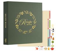 Lanpn Carpeta de Anillas para Recetas, Recetario de 3 Anillas con 8 Fundas, Recipe Journal Book Binder, Libro Recetas Cuaderno Recetas en Blanco, Recetario de Cocina para Escribir, Verde, Inglés