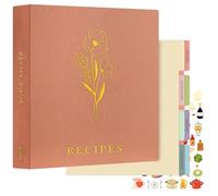Lanpn Carpeta de Anillas para Recetas, Recipe Journal Book Binder, Recetario de 3 Anillas con 8 Fundas, Libro Recetas Cuaderno Recetas en Blanco, Recetario de Cocina para Escribir, Rosa, Inglés