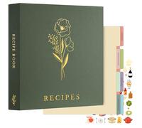Lanpn Carpeta de Anillas para Recetas, Recipe Journal Book Binder, Recetario de 3 Anillas con 8 Fundas, Libro Recetas Cuaderno Recetas en Blanco, Recetario de Cocina para Escribir, Verde, Inglés