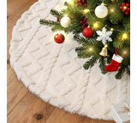 Lanpn Falda Cubre Pie para Arbol de Navidad de 150cm, Extra Gran Lujo Piel Sintética Alfombra de árbol de Navidad Redondas, Cubiertas para Base Alfombra para Decoración Navideña de Interiores (Beige)