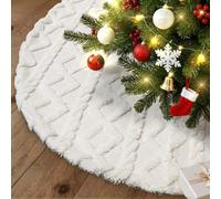 Lanpn Falda Cubre Pie para Arbol de Navidad de 90cm, Gran Lujo Piel Sintética Alfombra de árbol de Navidad Redondas, Cubiertas para Base Alfombra para Decoración Navideña de Interiores (Blanco)