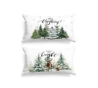 Lanpn Juego de 2 Estándar Fundas Cojin Navidad 40x80cm, Funda Cojines Decorativos Navideños de Bosque Blanco Fundas de Almohada Xmas Decoración Hogar Navidena para Dormitorio Sofá Cama