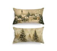 Lanpn Juego de 2 Estándar Fundas Cojin Navidad 40x80cm, Funda Cojines Decorativos Navideños de casa de Invierno Bosque Fundas de Almohada Xmas Decoración Hogar Navidena para Dormitorio Sofá Cama