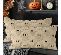 Lanpn Juego de 2 Fantasma Fundas Cojin Halloween 30x50 cm, Fantasma de Dos Ojos Decorativos Fundas de Almohada Decoración Hogar Halloween para Dormitorio Sofá Cama 30 x 50 (Beige, Style 01)