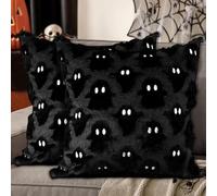 Lanpn Juego de 2 Fantasma Fundas Cojin Halloween 40x40 cm, Fantasma de Dos Ojos Decorativos Fundas de Almohada Decoración Hogar Halloween para Dormitorio Sofá Cama 40 x 40 (Negro, Style 01)