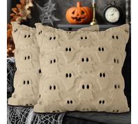 Lanpn Juego de 2 Fantasma Fundas Cojin Halloween 40x40 cm, Fantasma de Dos Ojos Decorativos Fundas de Almohada Decoración Hogar Halloween para Dormitorio Sofá Cama 40 x 40 (Beige, Style 01)