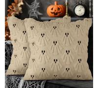 Lanpn Juego de 2 Fantasma Fundas Cojin Halloween 40x40 cm, Un Lindo fantasmita Decorativos Fundas de Almohada Decoración Hogar Halloween para Dormitorio Sofá Cama 40 x 40 (Beige, Style 02)