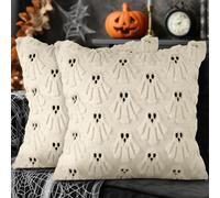 Lanpn Juego de 2 Fantasma Fundas Cojin Halloween 45x45 cm, Un Lindo fantasmita Decorativos Fundas de Almohada Decoración Hogar Halloween para Dormitorio Sofá Cama 45 x 45 (Blanco, Style 02)