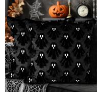 Lanpn Juego de 2 Fantasma Fundas Cojin Halloween 50x50 cm, Un Lindo fantasmita Decorativos Fundas de Almohada Decoración Hogar Halloween para Dormitorio Sofá Cama 50 x 50 (Negro, Style 02)