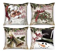 Lanpn Juego de 4 Fundas Cojin Navidad 60x60 cm, Funda Cojines Decorativos Navideño de Muñeco de Nieve Papá Noel Vintage Fundas de Almohada Navideña Decoración Hogar Navidena para Dormitorio Sofá Cama