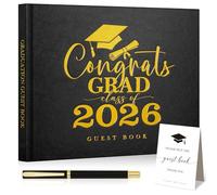 Lanpn Libro de Firmas para Graduación, Class of 2026 Graduation Guest Book con Bolígrafo Letrero Mesa, Libro Visitas Recuerdo Fiesta de Fin de Estudios para Universidad, 140 Páginas, Negro, Inglés